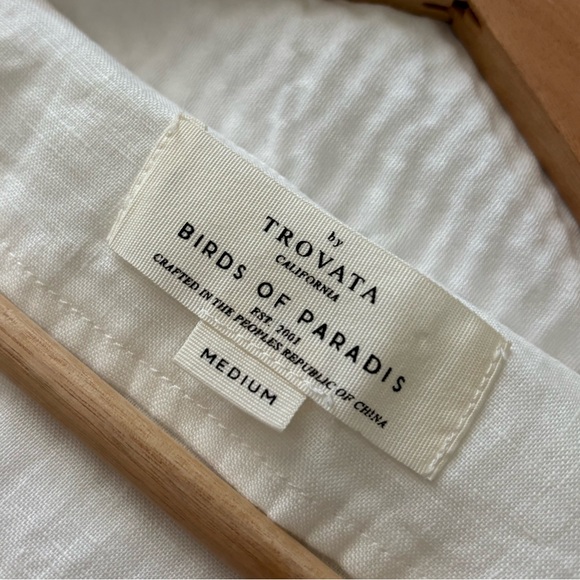 Birds of Paradis Beachy Coastal Style Ivory Linen V-Neck Belted Split Midi Dress - Picture 12 of 12